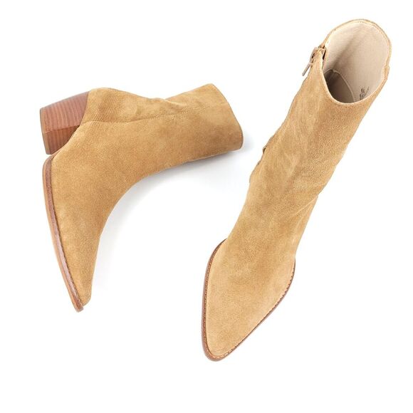 MATISSE Caty Western Pointed Toe Bootie Boho Horse Girl Block Heel Fawn Suede 10 - Picture 1 of 8